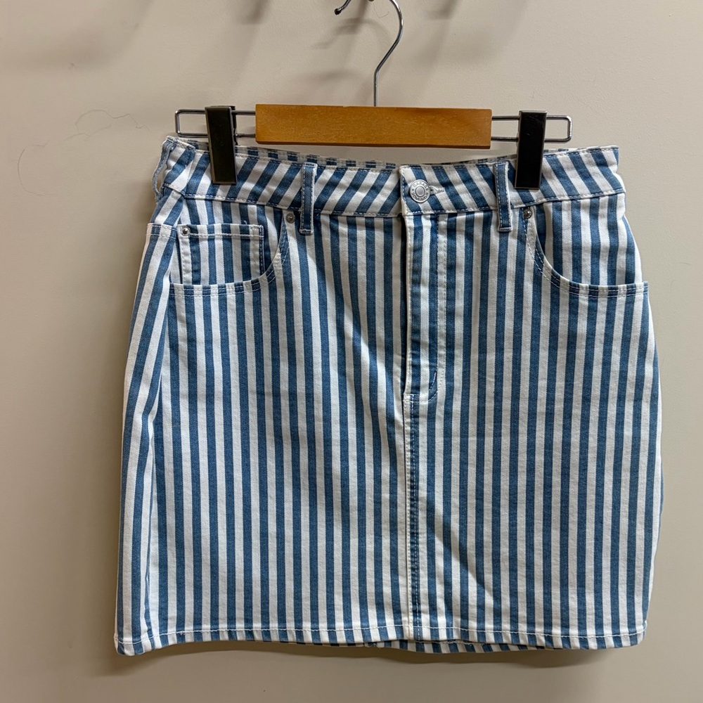 Garage Blue and White Striped Mini Skirt